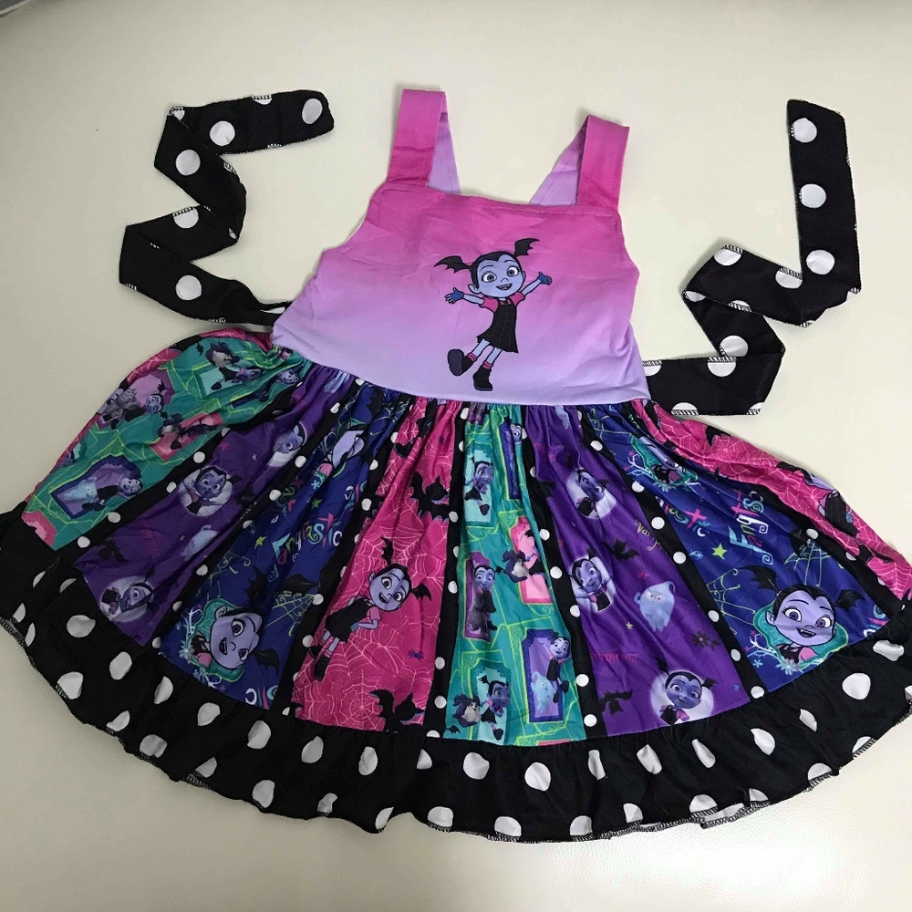 Disney Vampirina Halloween Kids Pink & Purple Character Print Twirl Dress twirl